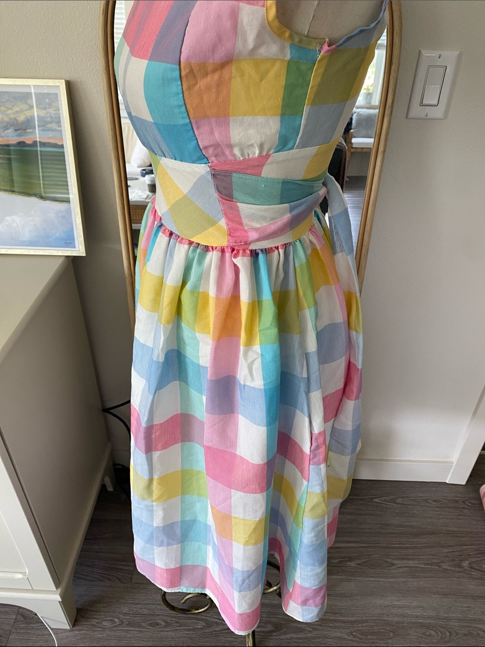 Vintage 1960s Rainbow Plaid Fit and Flare Dress - Picture 7 of 15